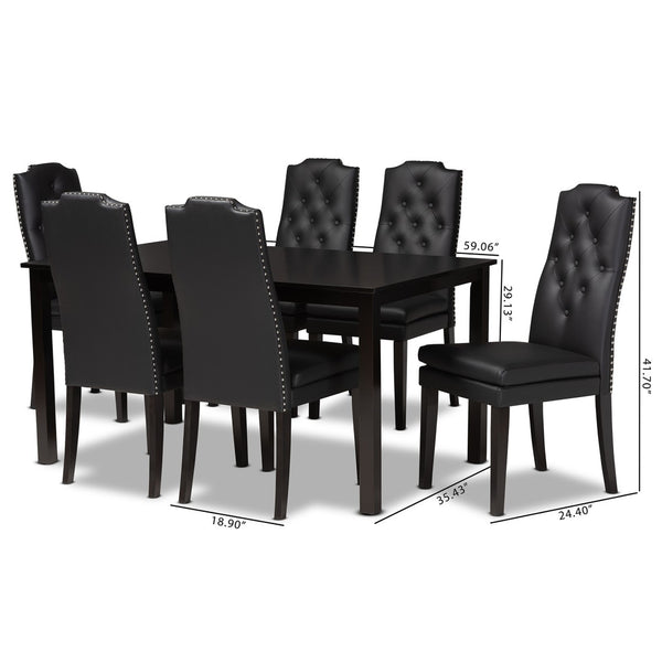 Baxton Studio Baxton Dylin 7-Piece Dining Set: Modern Black Faux Leather Chairs & Elegant Dark Brown Table Design BBT5158-Black/Dark Brown-7PC Dining Set
