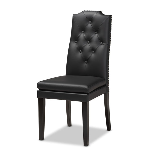 Baxton Studio Baxton Dylin 7-Piece Dining Set: Modern Black Faux Leather Chairs & Elegant Dark Brown Table Design BBT5158-Black/Dark Brown-7PC Dining Set