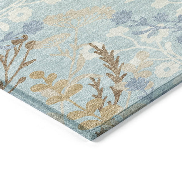 HomeRoots 8' Sky Blue Floral Round Area Rug - Washable, Durable, Indoor/Outdoor Comfort with Non-Slip Backing 659900