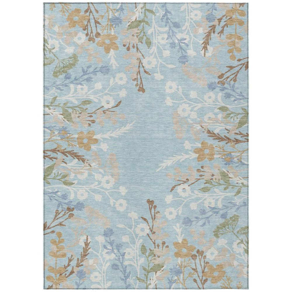 HomeRoots 8' X 10' Sky Blue Floral Indoor Outdoor Area Rug – Durable, Washable, Stain-Resistant Charm for Any Space 659901