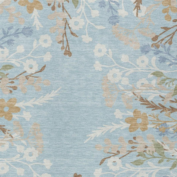 HomeRoots 8' X 10' Sky Blue Floral Indoor Outdoor Area Rug – Durable, Washable, Stain-Resistant Charm for Any Space 659901