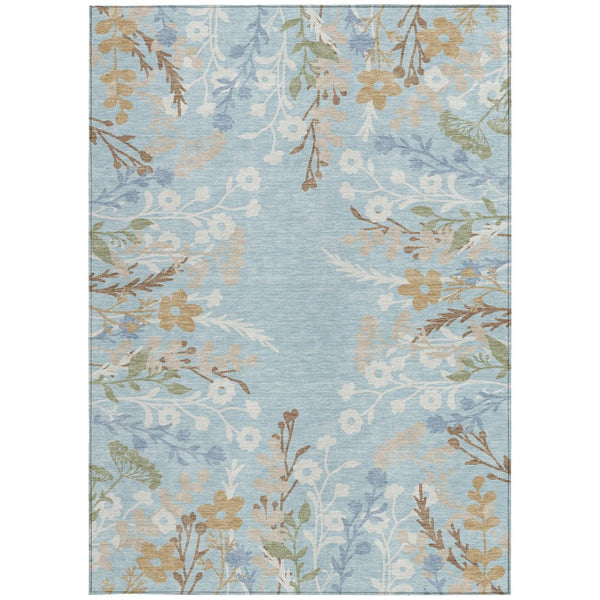 HomeRoots 9' Indoor Outdoor Floral Area Rug - Sky Blue, Ivory & Brown, Washable, Durable for High-Traffic Areas 659902