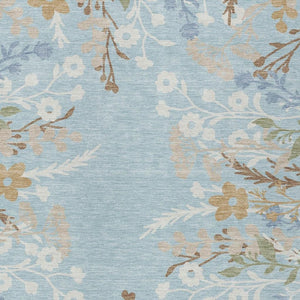 HomeRoots 9' Indoor Outdoor Floral Area Rug - Sky Blue, Ivory & Brown, Washable, Durable for High-Traffic Areas 659902