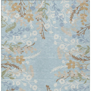 HomeRoots 10' Elegant Sky Blue and Ivory Floral Washable Area Rug - Perfect for Indoor and Outdoor Spaces! 659903