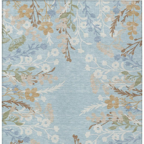 HomeRoots 10' Elegant Sky Blue and Ivory Floral Washable Area Rug - Perfect for Indoor and Outdoor Spaces! 659903