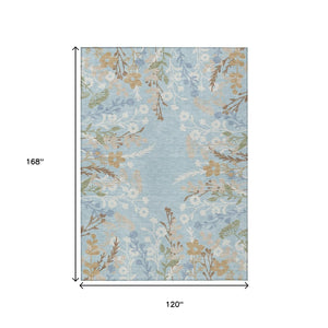 HomeRoots 10' Elegant Sky Blue and Ivory Floral Washable Area Rug - Perfect for Indoor and Outdoor Spaces! 659903