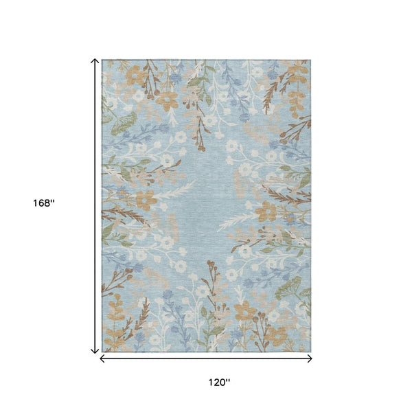 HomeRoots 10' Elegant Sky Blue and Ivory Floral Washable Area Rug - Perfect for Indoor and Outdoor Spaces! 659903