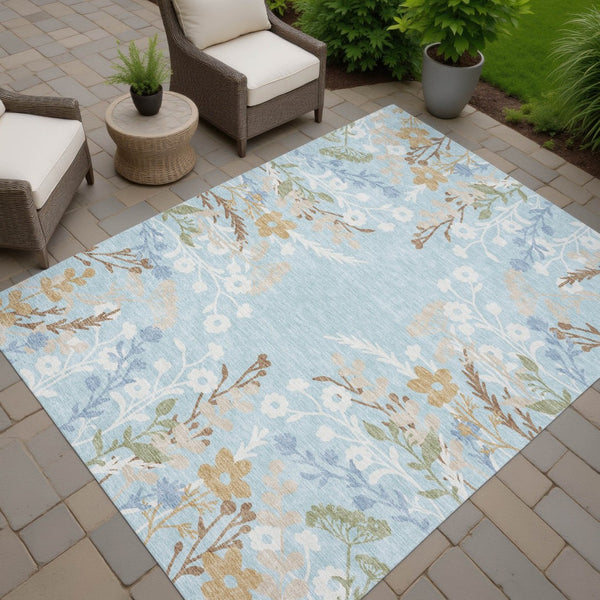 HomeRoots 10' Elegant Sky Blue and Ivory Floral Washable Area Rug - Perfect for Indoor and Outdoor Spaces! 659903
