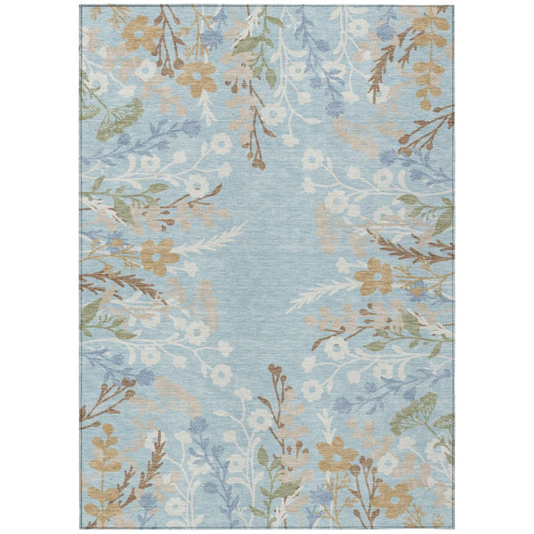 HomeRoots 10' Elegant Sky Blue and Ivory Floral Washable Area Rug - Perfect for Indoor and Outdoor Spaces! 659903