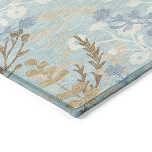 HomeRoots 10' Elegant Sky Blue and Ivory Floral Washable Area Rug - Perfect for Indoor and Outdoor Spaces! 659903