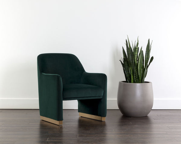 Sunpan JAIME Lounge Chair - Elegant Meg Dark Emerald Upholstery with Gold Base for Modern Living Spaces 109568