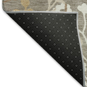 HomeRoots 5' Indoor Outdoor Area Rug - Taupe Green Ivory Floral Design, Washable, Durable for All Spaces 659905