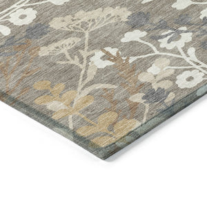HomeRoots 5' Indoor Outdoor Area Rug - Taupe Green Ivory Floral Design, Washable, Durable for All Spaces 659905
