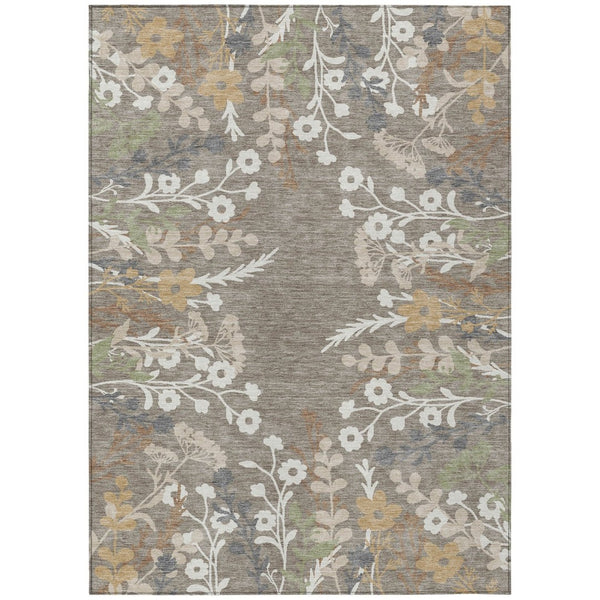 HomeRoots 9' X 12' Beautiful Taupe Green Floral Area Rug - Washable, Durable, Indoor/Outdoor Use for All Spaces 659908