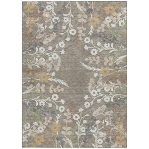 HomeRoots 9' X 12' Beautiful Taupe Green Floral Area Rug - Washable, Durable, Indoor/Outdoor Use for All Spaces 659908