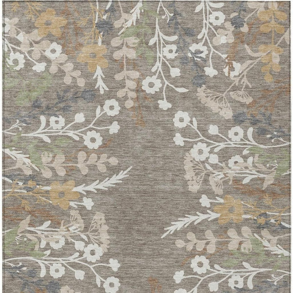HomeRoots 10' Taupe Green Floral Area Rug - Washable Indoor/Outdoor Carpet for High-Traffic Spaces & Style 659909