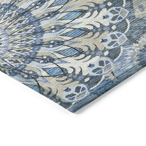 HomeRoots 5' Blue Ivory Beige Paisley Indoor Outdoor Area Rug - Stylish, Durable, Washable for Any Space! 659911
