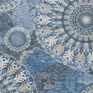 HomeRoots 5' Blue Ivory Beige Paisley Indoor Outdoor Area Rug - Stylish, Durable, Washable for Any Space! 659911