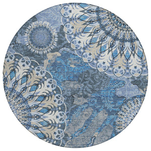 HomeRoots 8' Blue Ivory And Beige Round Paisley Rug – Elegant, Durable Design for Indoor & Outdoor Spaces! 659912