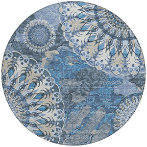 HomeRoots 8' Blue Ivory And Beige Round Paisley Rug – Elegant, Durable Design for Indoor & Outdoor Spaces! 659912