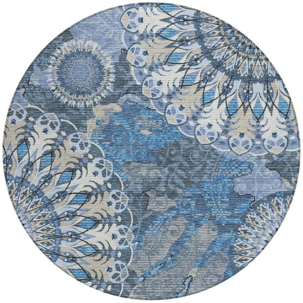 HomeRoots 8' Blue Ivory And Beige Round Paisley Rug – Elegant, Durable Design for Indoor & Outdoor Spaces! 659912