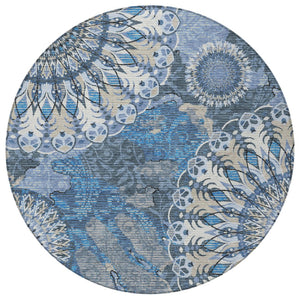 HomeRoots 8' Blue Ivory And Beige Round Paisley Rug – Elegant, Durable Design for Indoor & Outdoor Spaces! 659912