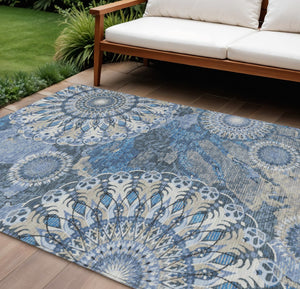 HomeRoots 9' X 12' Washable Paisley Area Rug in Blue, Ivory & Beige - Ideal for Indoor & Outdoor Spaces! 659914