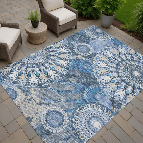 HomeRoots 10' Blue Ivory Beige Paisley Washable Area Rug - Durable, Stylish, Indoor/Outdoor Comfort & Easy Care 659915