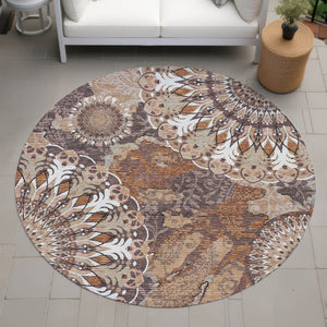HomeRoots 8' Copper Paisley Indoor Outdoor Rug - Stylish, Washable, Durable for High-Traffic Areas, Versatile Use 659918