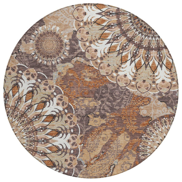 HomeRoots 8' Copper Paisley Indoor Outdoor Rug - Stylish, Washable, Durable for High-Traffic Areas, Versatile Use 659918