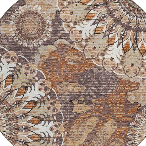HomeRoots 8' Copper Paisley Indoor Outdoor Rug - Stylish, Washable, Durable for High-Traffic Areas, Versatile Use 659918