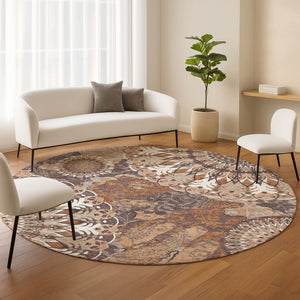 HomeRoots 8' Copper Paisley Indoor Outdoor Rug - Stylish, Washable, Durable for High-Traffic Areas, Versatile Use 659918