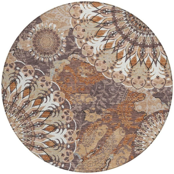 HomeRoots 8' Copper Paisley Indoor Outdoor Rug - Stylish, Washable, Durable for High-Traffic Areas, Versatile Use 659918