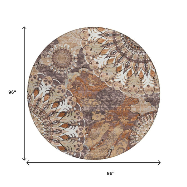 HomeRoots 8' Copper Paisley Indoor Outdoor Rug - Stylish, Washable, Durable for High-Traffic Areas, Versatile Use 659918