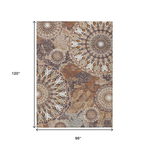 HomeRoots 8' X 10' Elegant Copper Ivory Khaki Paisley Washable Rug - Perfect for Indoor & Outdoor Spaces! 659919