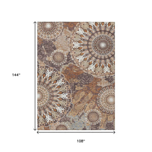HomeRoots 9' Indoor Outdoor Copper Ivory Khaki Paisley Area Rug – Stylish, Washable & Stain-Resistant Design 659920