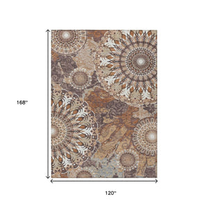 HomeRoots 10' Copper Ivory Khaki Paisley Area Rug - Washable Indoor/Outdoor, Durable & Stylish for Every Space 659921