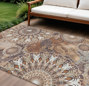 HomeRoots 10' Copper Ivory Khaki Paisley Area Rug - Washable Indoor/Outdoor, Durable & Stylish for Every Space 659921