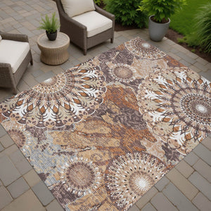 HomeRoots 10' Copper Ivory Khaki Paisley Area Rug - Washable Indoor/Outdoor, Durable & Stylish for Every Space 659921