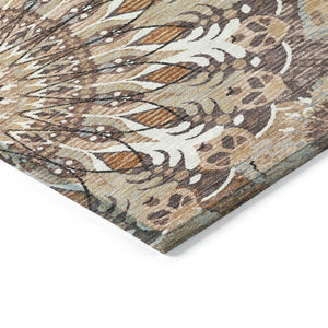 HomeRoots 10' Copper Ivory Khaki Paisley Area Rug - Washable Indoor/Outdoor, Durable & Stylish for Every Space 659921