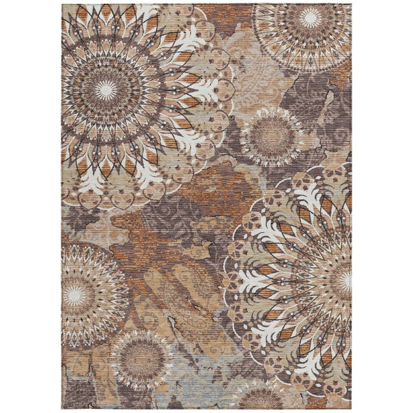 HomeRoots 10' Copper Ivory Khaki Paisley Area Rug - Washable Indoor/Outdoor, Durable & Stylish for Every Space 659921