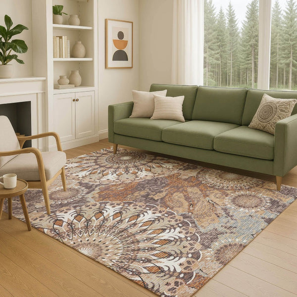 HomeRoots 10' Copper Ivory Khaki Paisley Area Rug - Washable Indoor/Outdoor, Durable & Stylish for Every Space 659921