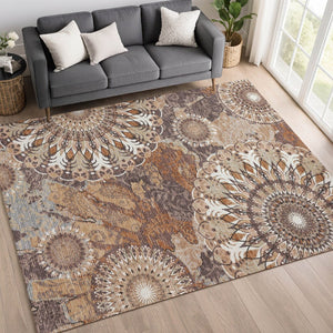 HomeRoots 10' Copper Ivory Khaki Paisley Area Rug - Washable Indoor/Outdoor, Durable & Stylish for Every Space 659921