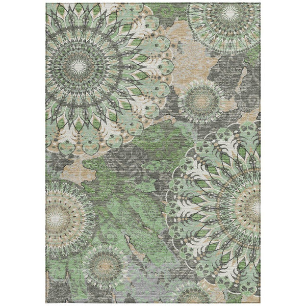 HomeRoots 5' X 8' Elegant Green, Ivory & Gold Paisley Indoor/Outdoor Area Rug - Washable & Durable Design 659923