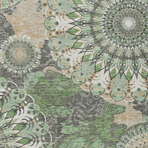 HomeRoots 5' X 8' Elegant Green, Ivory & Gold Paisley Indoor/Outdoor Area Rug - Washable & Durable Design 659923