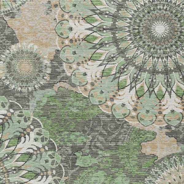 HomeRoots 5' X 8' Elegant Green, Ivory & Gold Paisley Indoor/Outdoor Area Rug - Washable & Durable Design 659923