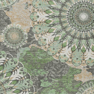 HomeRoots 8' X 10' Paisley Area Rug - Green, Ivory & Gold Washable for Indoor/Outdoor Spaces - Durable & Stylish! 659925