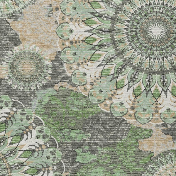 HomeRoots 8' X 10' Paisley Area Rug - Green, Ivory & Gold Washable for Indoor/Outdoor Spaces - Durable & Stylish! 659925