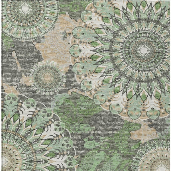 HomeRoots 10' Elegant Green Ivory Gold Paisley Washable Area Rug for Indoor & Outdoor Spaces – Durable & Stylish 659927