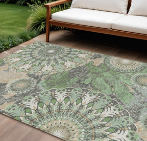 HomeRoots 10' Elegant Green Ivory Gold Paisley Washable Area Rug for Indoor & Outdoor Spaces – Durable & Stylish 659927